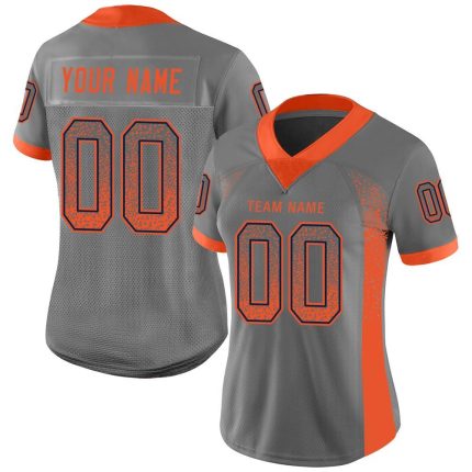 Customizable Gray Orange-Navy Mesh Football Jersey with Personalized Name and Number - Drift Fashion Team Apparel Personalized