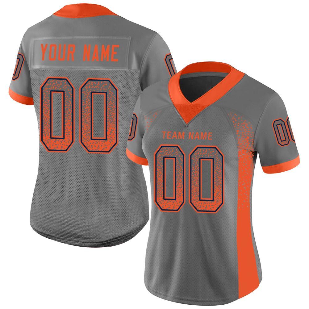 Customizable Gray Orange-Navy Mesh Football Jersey with Personalized Name and Number - Drift Fashion Team Apparel Personalized