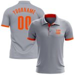 Custom Team Name and Number Golf Polo Shirt - Personalized Gray and Orange Performance Shirt Personalized Gray Orange Performance