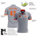 Custom Team Name and Number Golf Polo Shirt - Personalized Gray and Orange Performance Shirt Personalized Gray Orange Performance