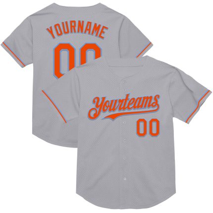 Custom Name and Number Personalized Baseball Jersey - Gray Orange Powder Blue Authentic Mesh Throwback Style Personalized