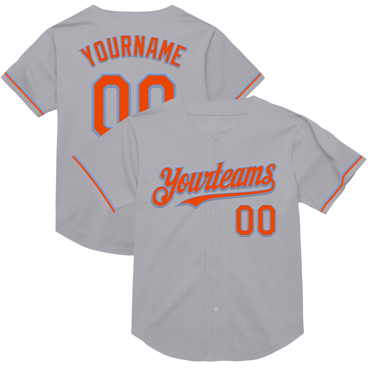 Custom Name and Number Personalized Baseball Jersey - Gray Orange Powder Blue Authentic Mesh Throwback Style Personalized