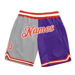 Custom Team Basketball Shorts with Name and Number - Authentic Gray Orange-Purple Split Fashion Design Personalized Gray