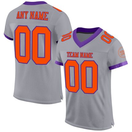 Custom Football Jersey with Personalized Name and Number - Gray Orange-Purple Mesh Authentic Team Apparel Personalized Gray