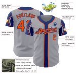 Custom Baseball Jersey with Personalized Name and Number in Gray, Orange, and Royal - Authentic 3 Color Arm Shapes Personalized