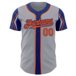 Custom Baseball Jersey with Personalized Name and Number in Gray, Orange, and Royal - Authentic 3 Color Arm Shapes Personalized