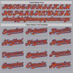 Custom Baseball Jersey with Personalized Name and Number in Gray, Orange, and Royal - Authentic 3 Color Arm Shapes Personalized