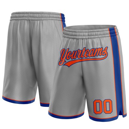 Custom Team Basketball Shorts with Personalized Name & Number - Gray Orange-Royal Authentic Design Personalized Gray Orange-Royal
