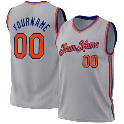 Custom Team Basketball Jersey with Personalized Name & Number - Gray Orange-Royal Authentic Throwback Personalized Gray Orange-Royal