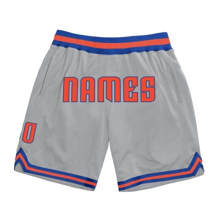 Custom Team Name Number Personalized Basketball Shorts Gray Orange-Royal Authentic Throwback Personalized Gray Orange-Royal