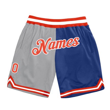 Custom Name and Number Basketball Shorts - Gray Orange-Royal Authentic Throwback Split Fashion Design Personalized Gray Orange-Royal
