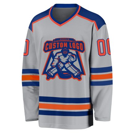 Custom Gray Orange-Royal Hockey Jersey - Personalized Team Sports Apparel Personalized Gray Orange-Royal Hockey Jersey