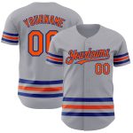 Custom Name and Number Authentic Baseball Jersey - Personalized Gray and Orange-Royal Line Personalized Gray Orange-Royal