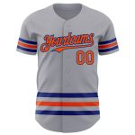 Custom Name and Number Authentic Baseball Jersey - Personalized Gray and Orange-Royal Line Personalized Gray Orange-Royal