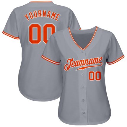 Custom Authentic Baseball Jersey - Personalized Gray Orange-White with Team Name and Number Personalized Gray Orange-White