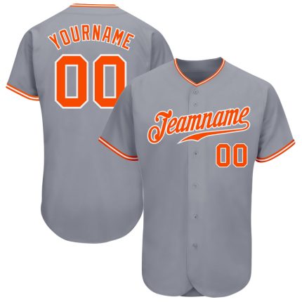 Custom Authentic Baseball Jersey - Personalized Gray Orange-White with Team Name and Number Personalized Gray Orange-White