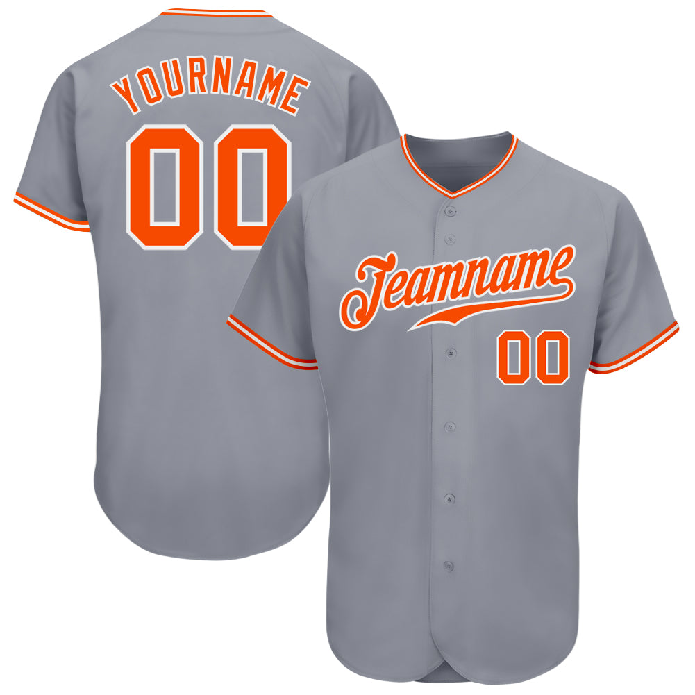 Custom Authentic Baseball Jersey - Personalized Gray Orange-White with Team Name and Number Personalized Gray Orange-White