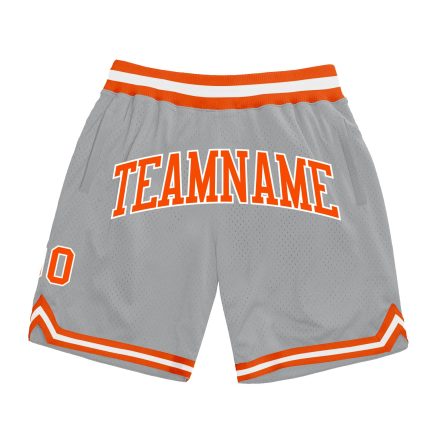 Personalized Basketball Shorts in Gray, Orange, and White - Authentic Throwback Style Personalized Gray Orange-White Authentic