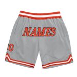 Custom Team Basketball Shorts with Name and Number - Gray Orange White Authentic Throwback Design Personalized Gray Orange-White