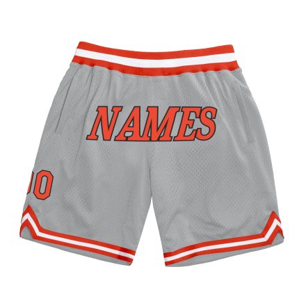 Custom Team Basketball Shorts with Name and Number - Gray Orange White Authentic Throwback Design Personalized Gray Orange-White