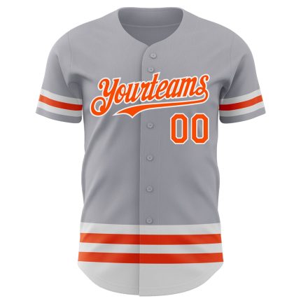 Custom Baseball Jersey with Personalized Name and Number in Gray, Orange, and White Lines Personalized Gray Orange-White