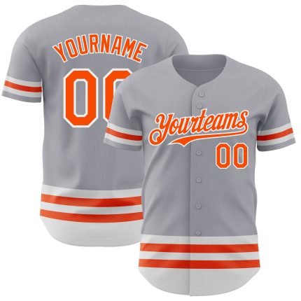 Custom Baseball Jersey with Personalized Name and Number in Gray, Orange, and White Lines Personalized Gray Orange-White