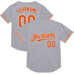 Custom Personalized Baseball Jersey with Team Name and Number - Gray Orange White Mesh Authentic Throwback Personalized Gray