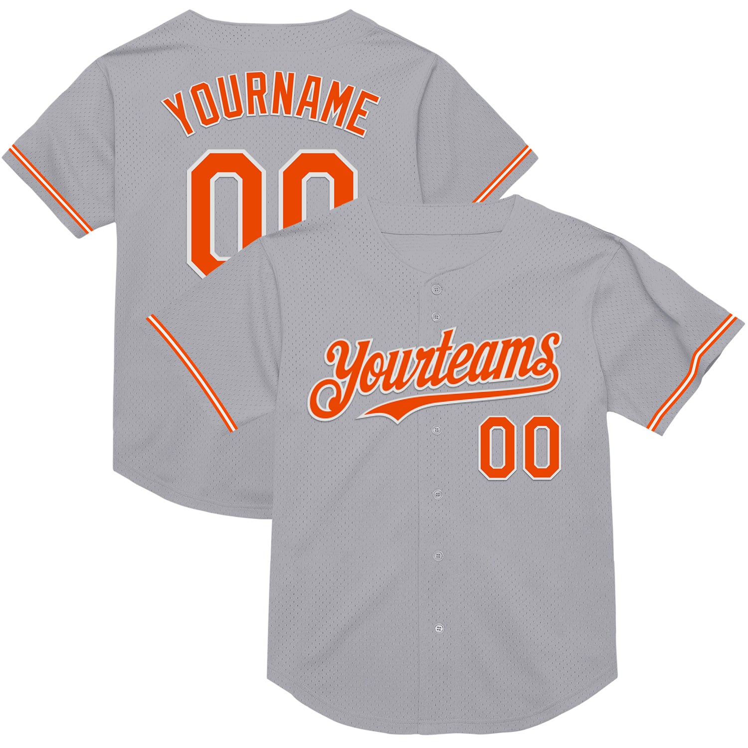 Custom Personalized Baseball Jersey with Team Name and Number - Gray Orange White Mesh Authentic Throwback Personalized Gray