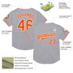 Custom Personalized Baseball Jersey with Team Name and Number - Gray Orange White Mesh Authentic Throwback Personalized Gray
