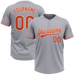 Custom Name Number Personalized Unisex Softball Jersey Gray Orange White Two-Button Design Personalized Gray Orange-White