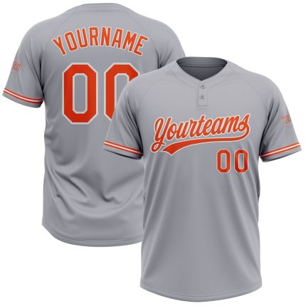 Custom Name Number Personalized Unisex Softball Jersey Gray Orange White Two-Button Design Personalized Gray Orange-White