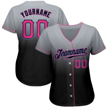 Custom Name and Number Personalized Baseball Jersey - Gray Pink Black Authentic Fade Fashion Jersey Personalized Gray Pink-Black