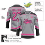 Custom Name and Number Personalized Hockey Jersey - Gray Pink Black Lace Neck Design Personalized Gray Pink-Black Hockey