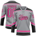 Custom Name and Number Personalized Hockey Jersey - Gray Pink Black Lace Neck Design Personalized Gray Pink-Black Hockey