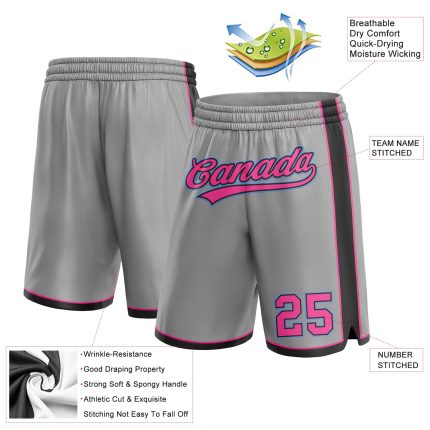 Custom Basketball Shorts with Name & Number - Personalized Gray, Pink, Black, Light Blue Team Gear Personalized Gray Pink