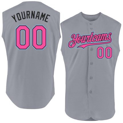 Custom Name Number Authentic Sleeveless Baseball Jersey in Gray Pink Black Light Blue - Personalized Team Apparel Personalized