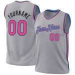 Custom Name and Number Personalized Throwback Basketball Jersey - Gray Pink Black Light Blue Personalized Gray Pink Black-Light