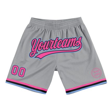 Custom Team Basketball Shorts with Name and Number - Gray Pink Black-Light Blue Authentic Throwback Style Personalized Gray