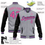 Personalized Two Tone Bomber Varsity Letterman Jacket Gray Pink Black Light Blue Full-Snap Personalized Gray Pink Black-Light