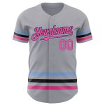 Custom Name and Number Baseball Jersey - Personalized Gray Pink Black Light Blue Line Design Personalized Gray Pink Black-Light