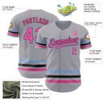 Custom Name and Number Baseball Jersey - Personalized Gray Pink Black Light Blue Line Design Personalized Gray Pink Black-Light