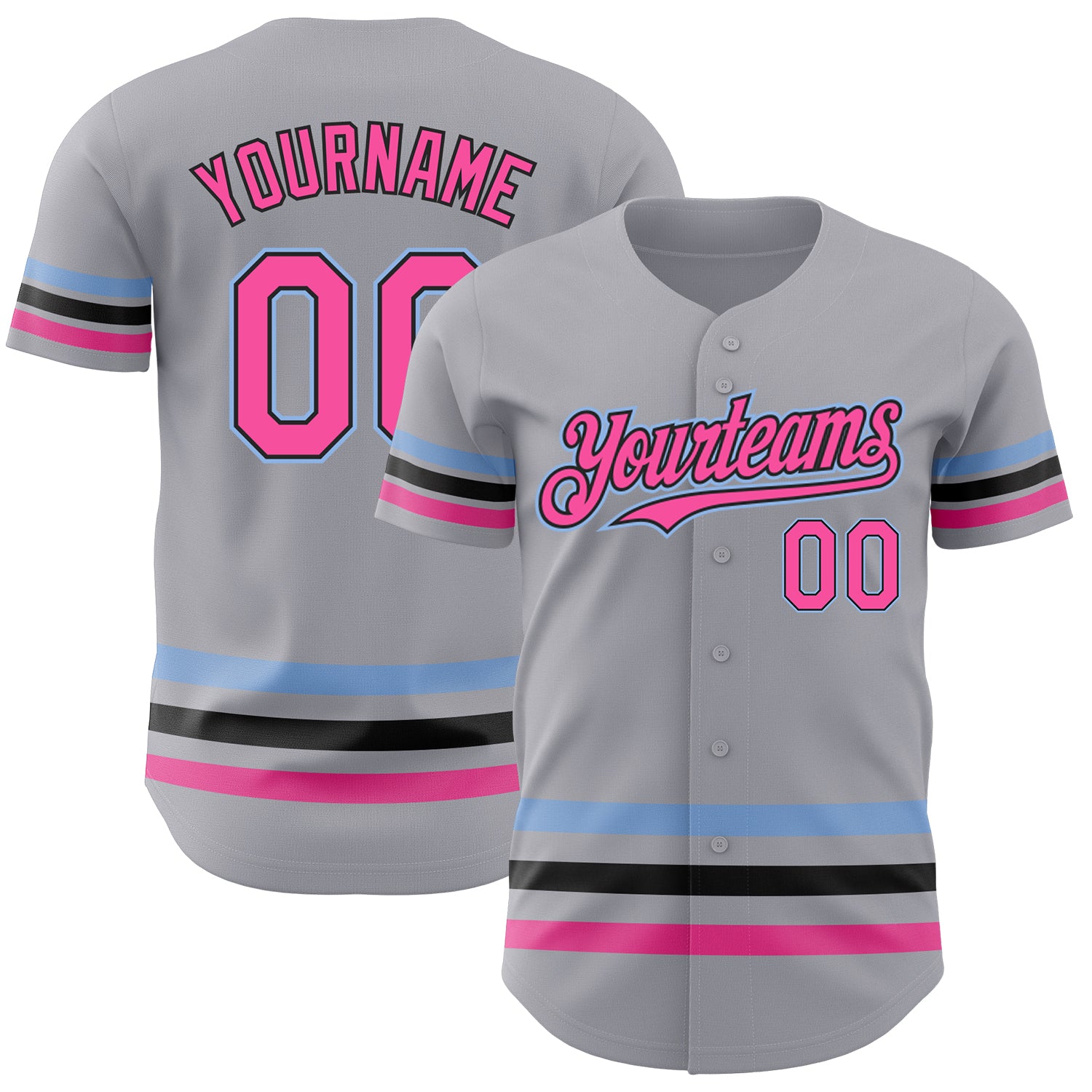 Custom Name and Number Baseball Jersey - Personalized Gray Pink Black Light Blue Line Design Personalized Gray Pink Black-Light