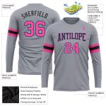Custom Performance T-Shirt with Team Name & Number - Personalized Gray, Pink, Black & Light Blue Long Sleeve Design Personalized