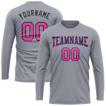 Custom Performance T-Shirt with Team Name & Number - Personalized Gray, Pink, Black & Light Blue Long Sleeve Design Personalized
