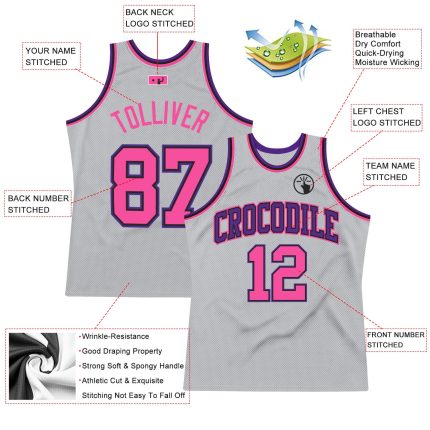Custom Basketball Jersey - Personalized Gray Pink Black Purple Throwback with Team Name & Number Personalized Gray Pink Black-Purple