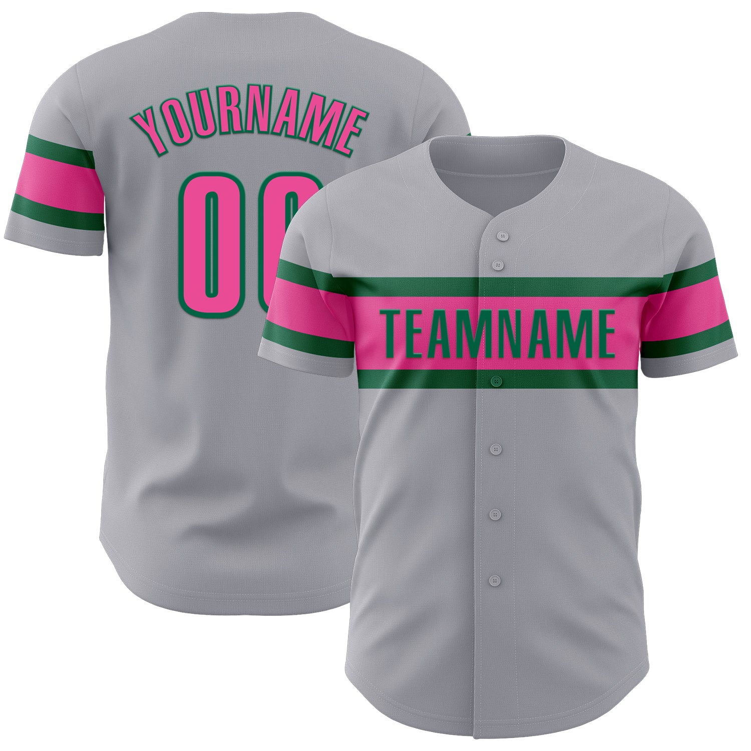 Personalized Authentic Baseball Jersey in Gray, Pink, and Kelly Green Personalized Gray Pink-Kelly Green Authentic Baseball