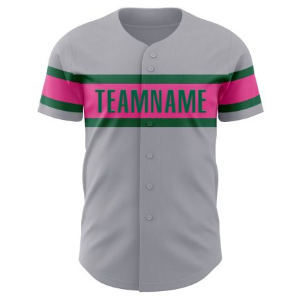Personalized Authentic Baseball Jersey in Gray, Pink, and Kelly Green Personalized Gray Pink-Kelly Green Authentic Baseball