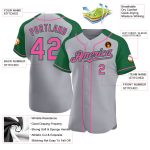 Custom Name and Number Personalized Baseball Jersey Gray Pink-Kelly Green Authentic Raglan Sleeves Personalized Gray Pink-Kelly