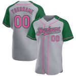 Custom Name and Number Personalized Baseball Jersey Gray Pink-Kelly Green Authentic Raglan Sleeves Personalized Gray Pink-Kelly