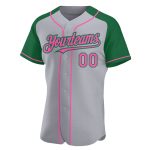 Custom Name and Number Personalized Baseball Jersey Gray Pink-Kelly Green Authentic Raglan Sleeves Personalized Gray Pink-Kelly